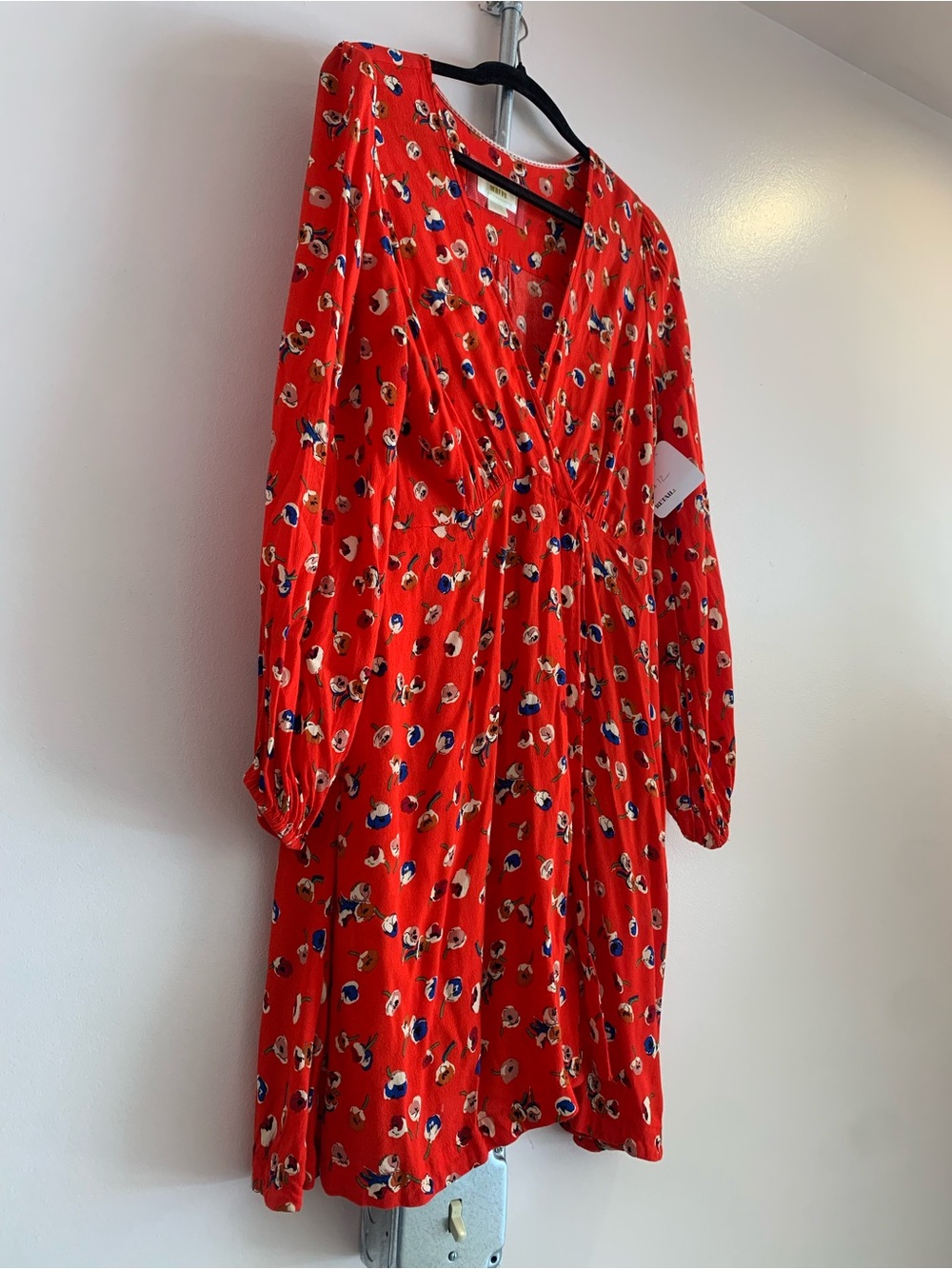 Anthropologie Red Floral Midi Dress with Blue & Cream Accents